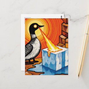 Angry fire eyes MN Loon melting ice Postcard