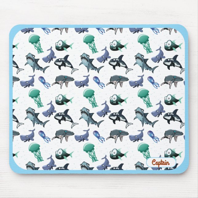 Angry Fish & Shark Ocean Theme Mouse Pad | Custom  (Front)