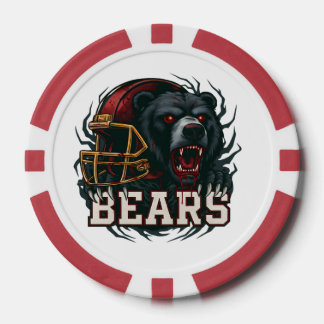 Angry Football Bear Mascot Red Helmet Game Day  Poker Chips