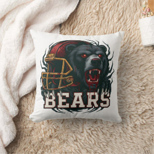 Angry Football Bear Mascot Red Helmet Game Day Throw Pillow