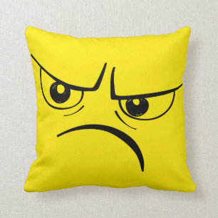 Angry Frown Yellow Face Throw Pillow