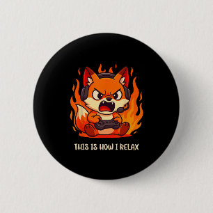 Angry Gamer Kitsune Fox This Is How I Relax Japane 2 Inch Round Button