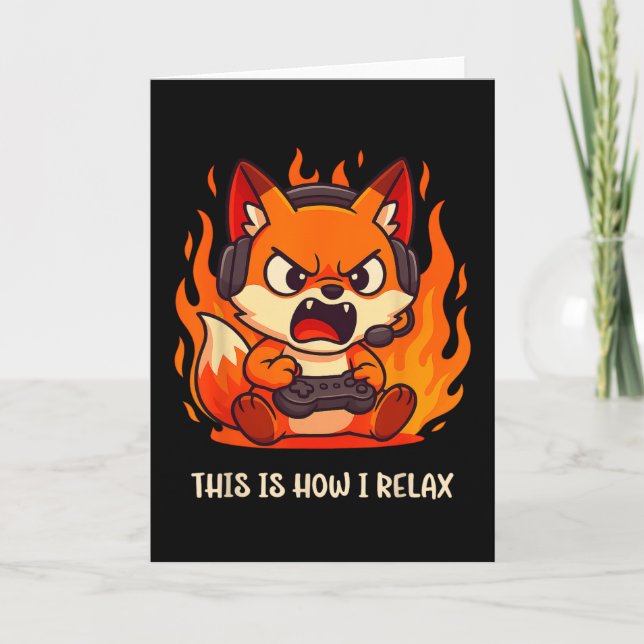 Angry Gamer Kitsune Fox This Is How I Relax Japane Card (Front)