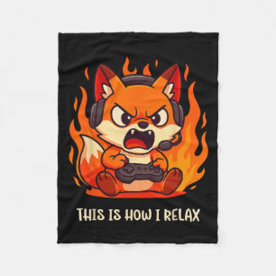 Angry Gamer Kitsune Fox This Is How I Relax Japane Fleece Blanket