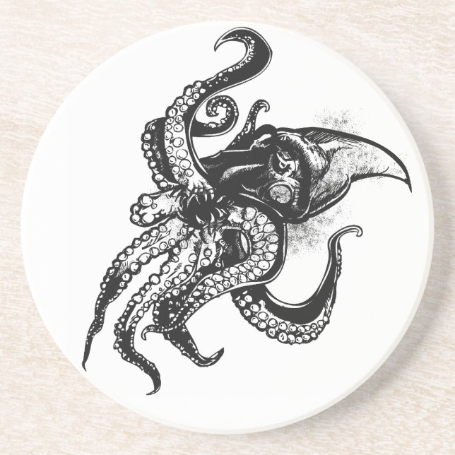 Angry Giant Squid in Black Coaster (Front)