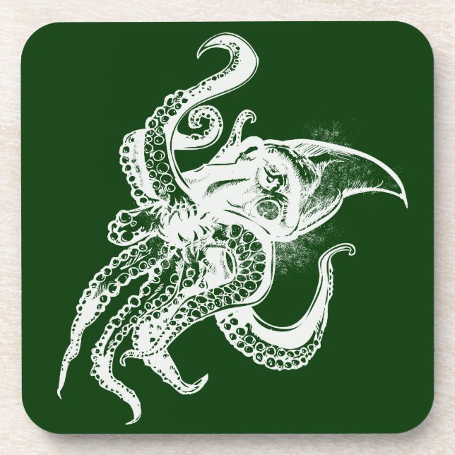 Angry Giant Squid in White Pick Your Background Coaster (Front)