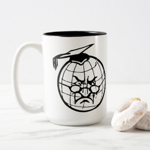 Angry Globe Wearing Mortarboard Funny Educator Two-Tone Coffee Mug