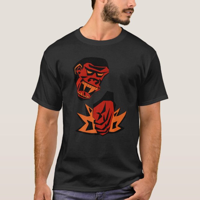 Angry Gorilla Monkey Smashing Rage Red Orange Grap T-Shirt (Front)