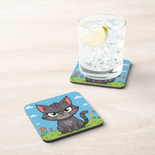 Angry gray little cat coaster (Right Side)