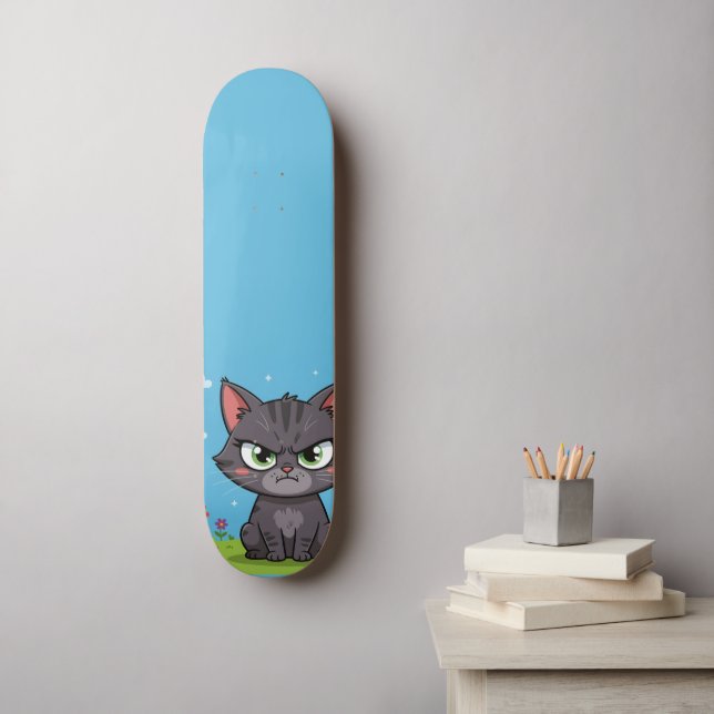 Angry gray little cat skateboard (Wall Art)