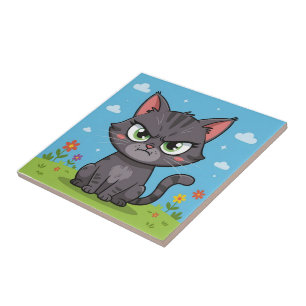 Angry gray little cat tile