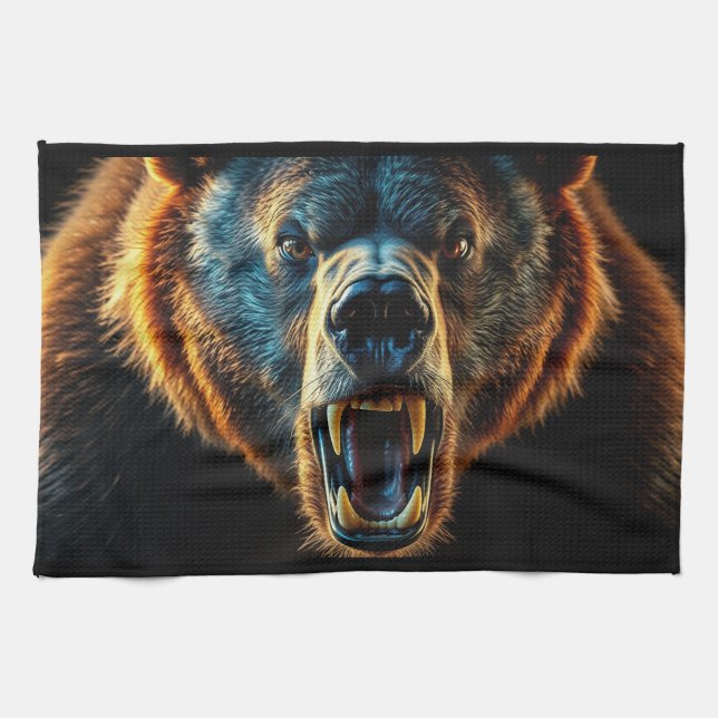 Angry Grizzly Bear Kitchen Towel (Horizontal)