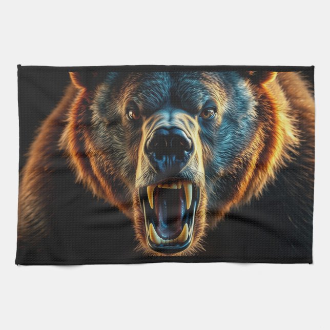 Angry Grizzly Bear Kitchen Towel (Horizontal)