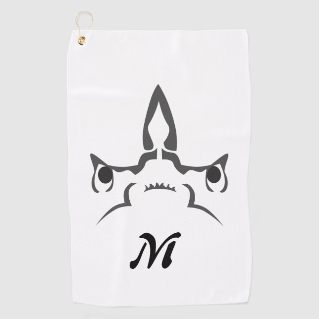 Angry Hammerhead Shark Line Art Golf Towel (Front)