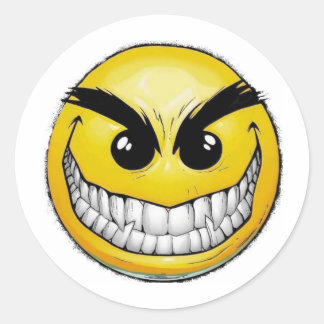 Angry Happy face Classic Round Sticker
