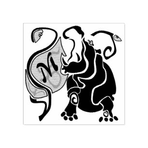 Angry Hippo Monogram Rubber Stamp