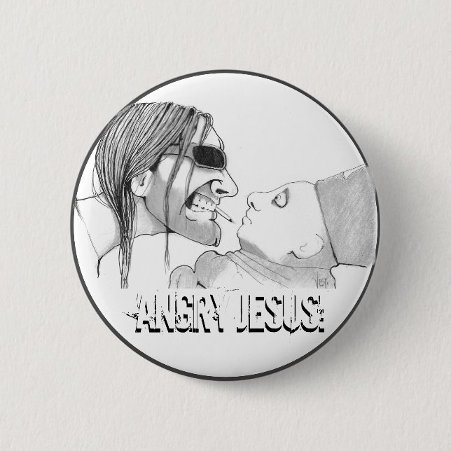 Angry jesus 2 inch round button (Front)