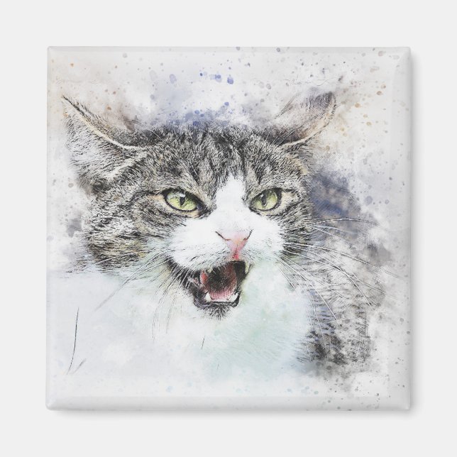 Angry Kitty | Abstract | Watercolor Magnet (Front)