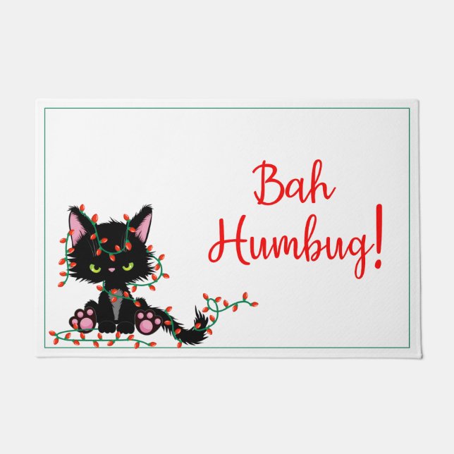 Angry Kitty Bah Humbug Holidays Doormat (Front)