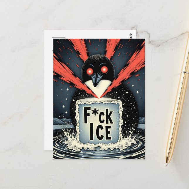 Angry lazer eyes MN Loon melting ice Postcard (Front/Back In Situ)