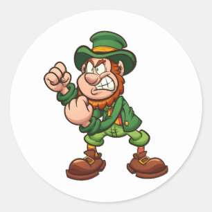angry leprechaun holding fists up ready to fight c classic round sticker