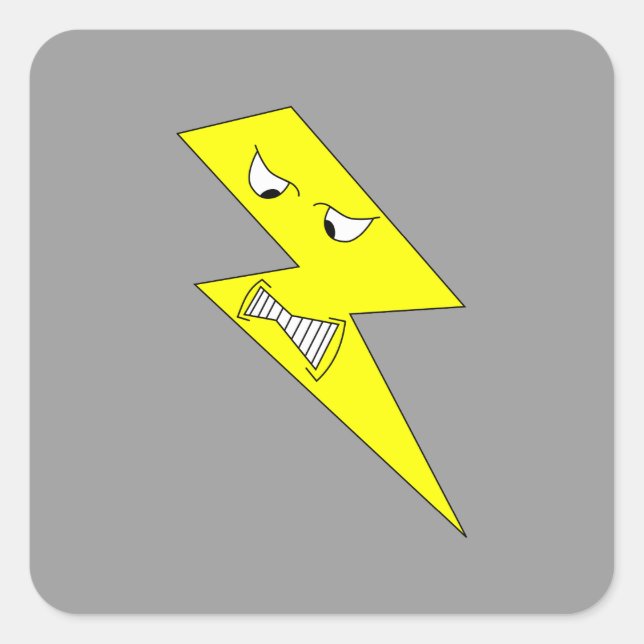 Angry Lightning. Yellow on Grey. Square Sticker (Front)