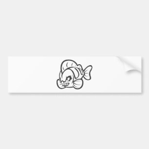 Angry Mad Wild Fish Outline Cartoon Bumper Sticker