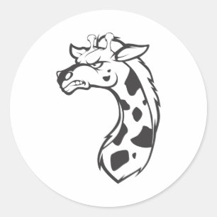 Angry Mad Wild Giraffe Outline Cartoon Classic Round Sticker