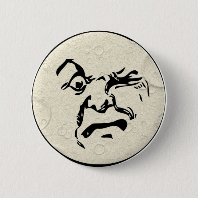 Angry Man in the Moon Face 2 Inch Round Button (Front)