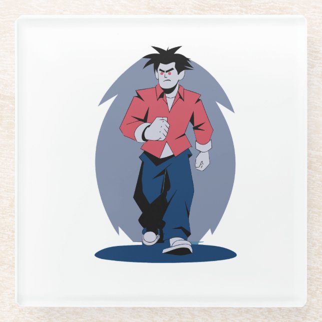 Angry man walking glass coaster (Front)