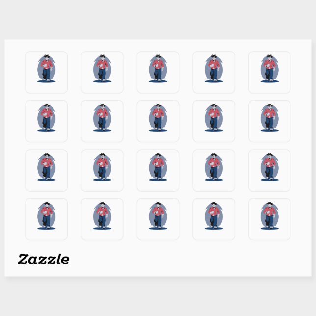 Angry man walking square sticker (Sheet)