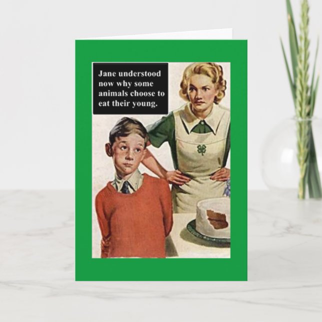 Angry Mom and Ruined Cake - Vintage Funny Card (Front)