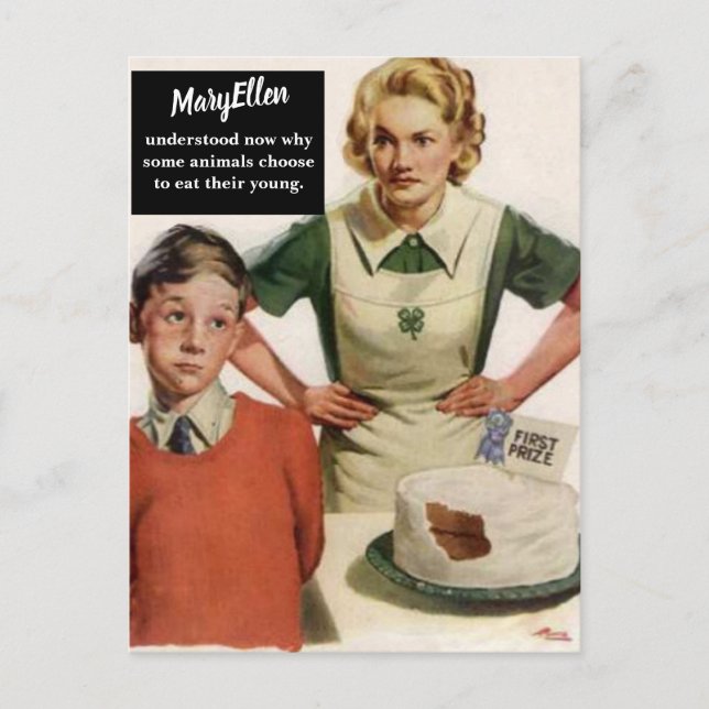 Angry Mom and Ruined Cake — Vintage Funny  Postcard (Front)