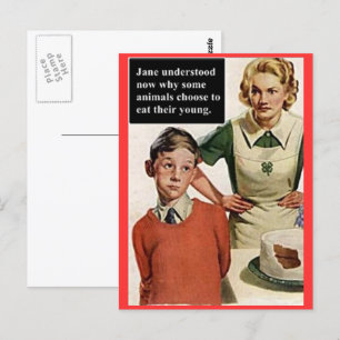 Angry Mom and Ruined Cake - Vintage Funny Postcard