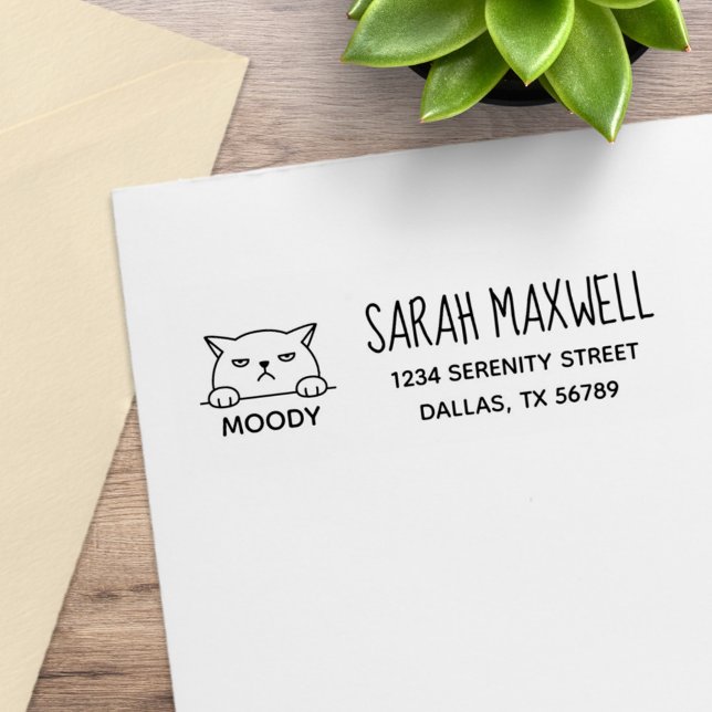 Angry Moody Cat Pet Name Address Rubber Stamp (Creator Uploaded)