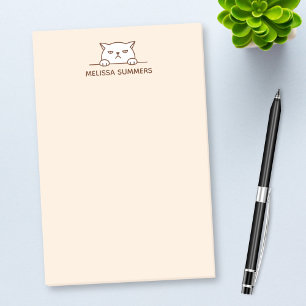 Angry Moody White Cat above Custom Name Beige Post-it Notes