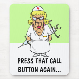 Angry nurse tired of patient pressing call button mouse pad