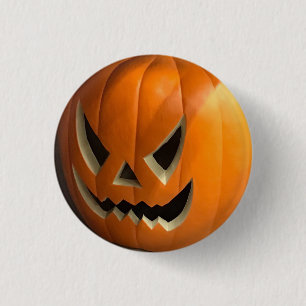 Angry orange and creepy pumpkin face Halloween 1 Inch Round Button