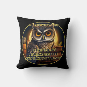 Angry Owl I read books, drink coffee I know things Throw Pillow