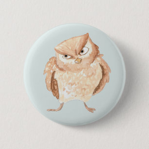 Angry Owl Watercolor 2 Inch Round Button