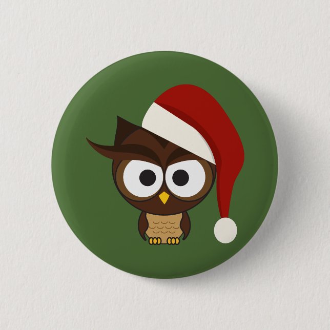 Angry Owl wearing Santa Hat 2 Inch Round Button (Front)