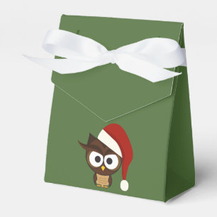 Angry Owl wearing Santa Hat Favor Box