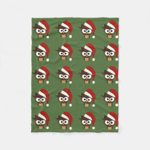 Angry Owl wearing Santa Hat Fleece Blanket
