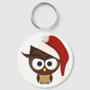 Angry Owl wearing Santa Hat Keychain