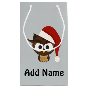 Angry Owl wearing Santa Hat Small Gift Bag