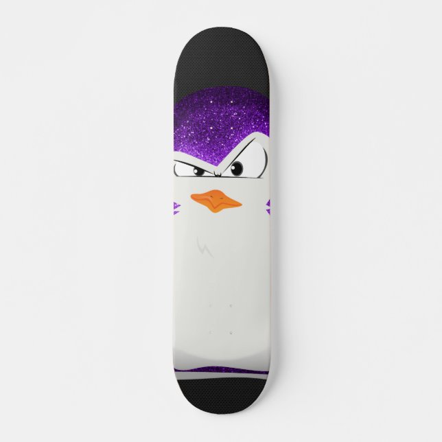 Angry Penguin Purple Glitter Photo Print Skateboard (Front)