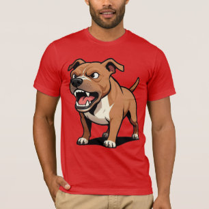 Angry Pitbull Cartoon Dog Brown Snarling T-Shirt