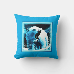 "Angry Polar Bear" Cute Painting. Buy Now Throw Pillow