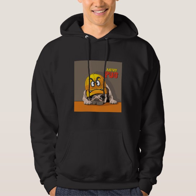 Angry Pug.Cute Pug wears a funny angry hat  Essent Hoodie (Front)