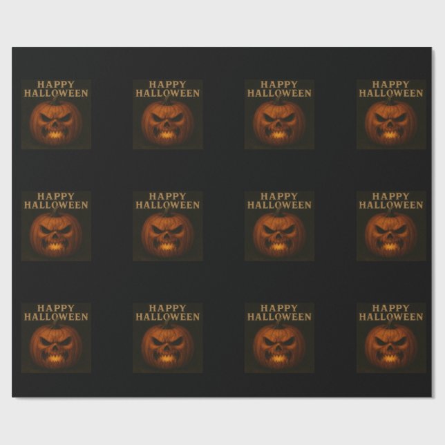 Angry Pumpkin Halloween Wrapping Paper (Flat)